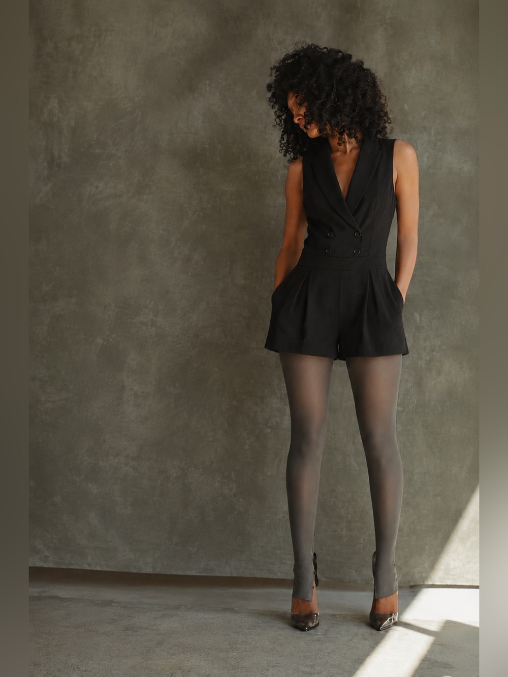 Silence + Noise Black Double-Breasted Jumpsuit